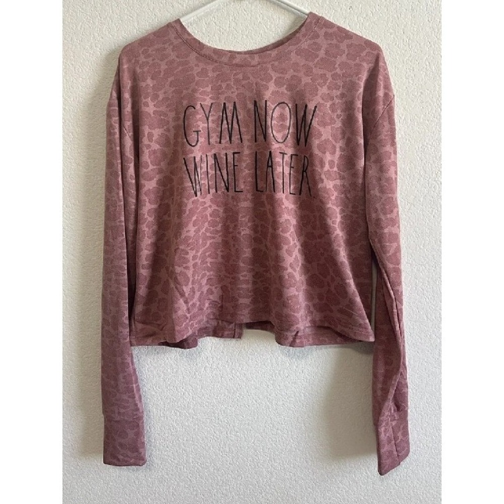 Rae Dunn Gym Now Wine Later Long Sleeve‎ Mesh Shirt M
